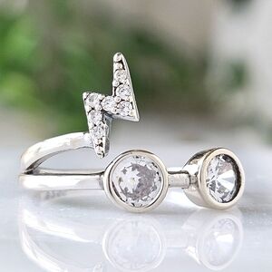 Official Harry Potter Lightning Bolt  & Glasses Ring, 925 Sterling Silver